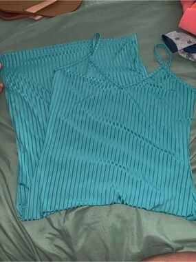 SHEIN Teal Ribbed Strappy Midi Dress